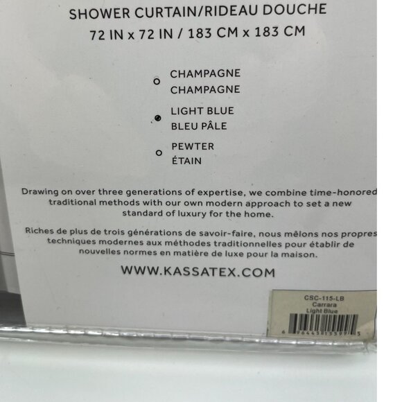 Kassatex New York Bath Shower Curtain Off-White Light Blue Line Cotton 72" x 72" - Picture 9 of 10